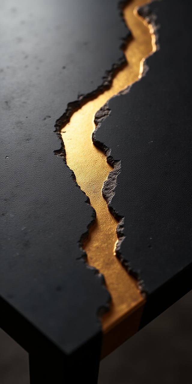 Bespoke dining table with brass inlay