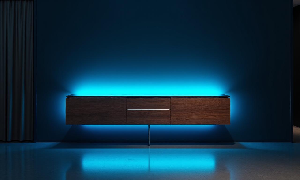 Luxurious custom credenza with neon backlighting